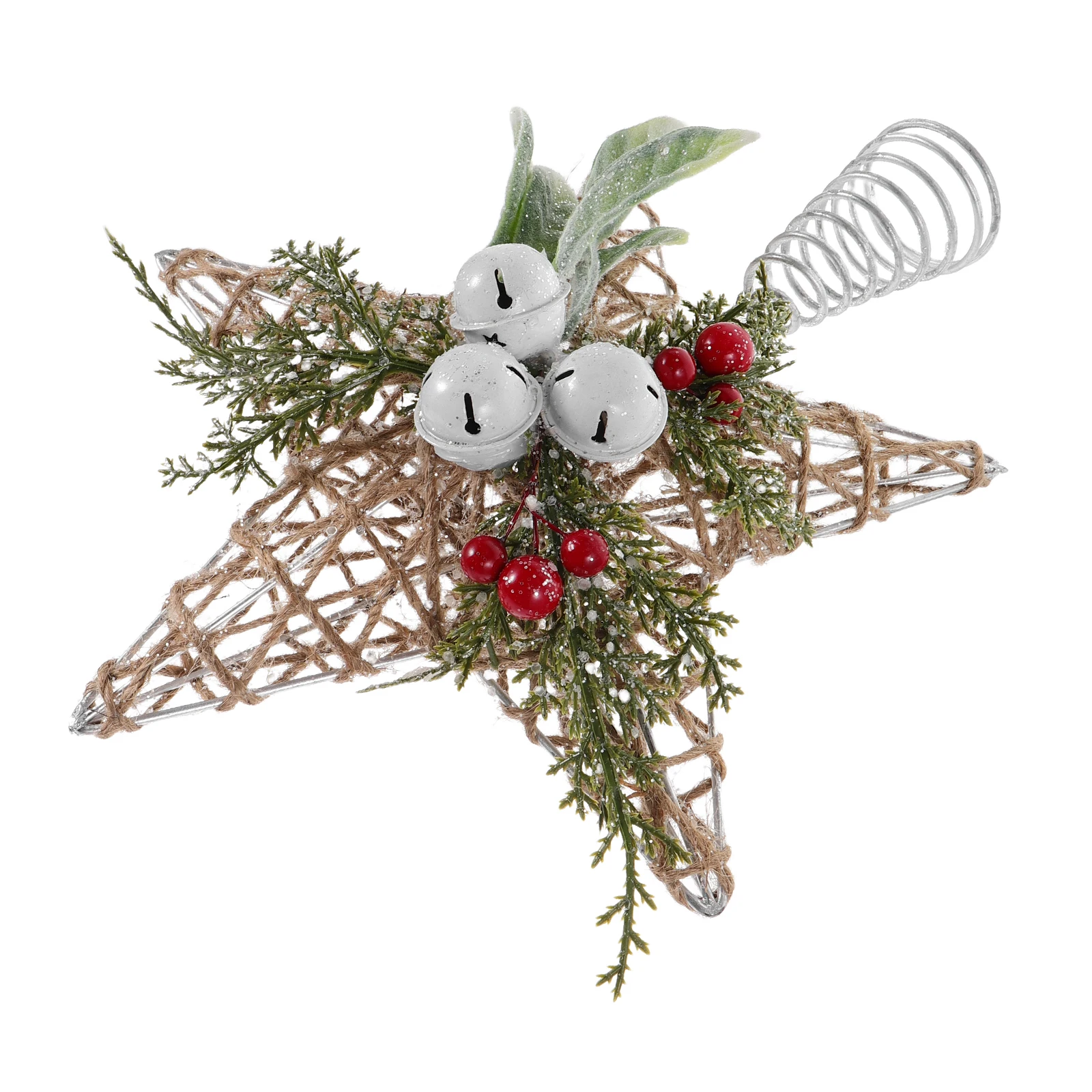 

Christmas Tree Star Topper Rustic Jute Rope Bells Cone Base Stable Fit Xmas Holiday Indoor Decoration Star Tree Topper