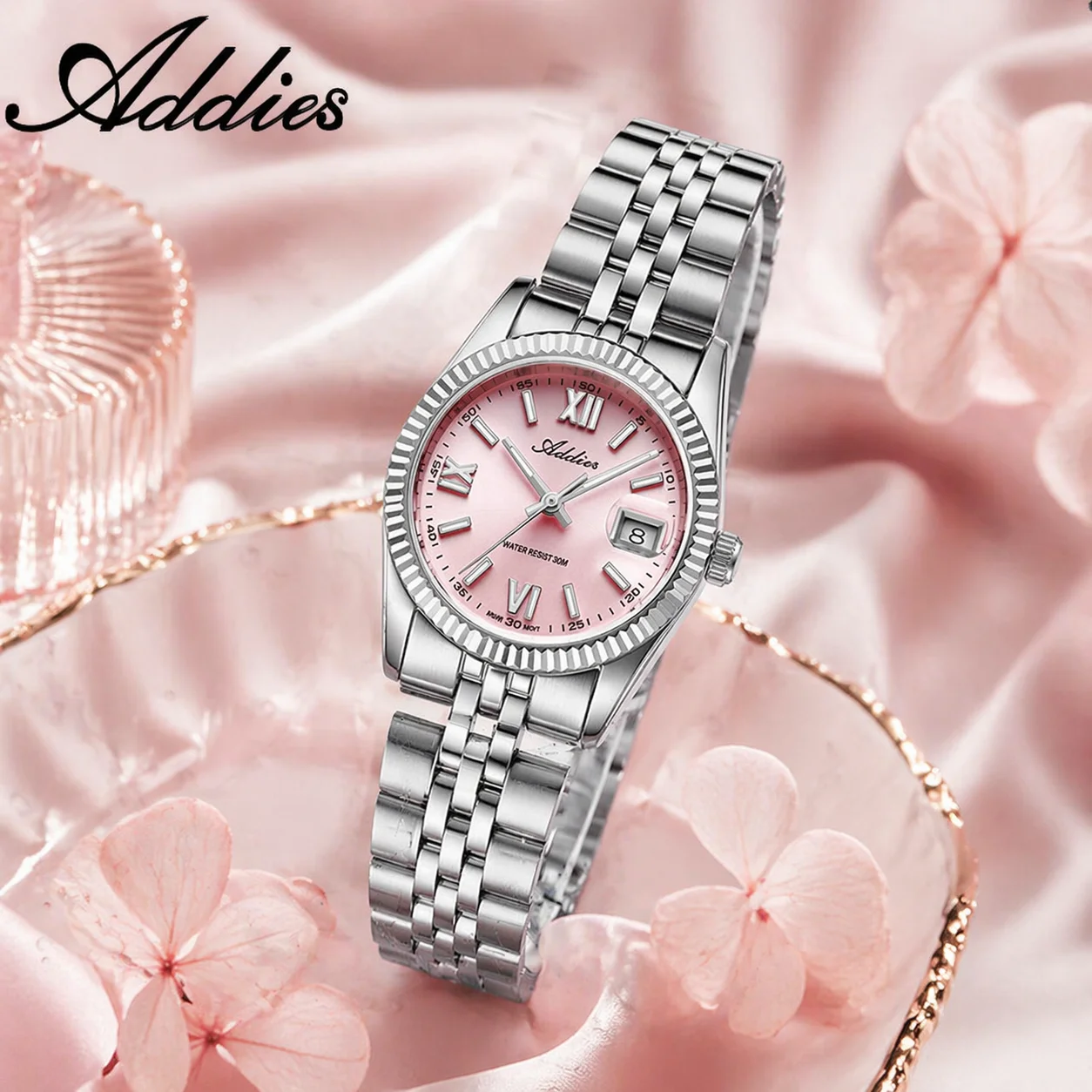 ADDIES 28MM Ladies Quartz Watch 5Bar Waterproof Super Luminous Wristwatch Sapphire Glass Swiss 585 Stainless Steel Wristwatches