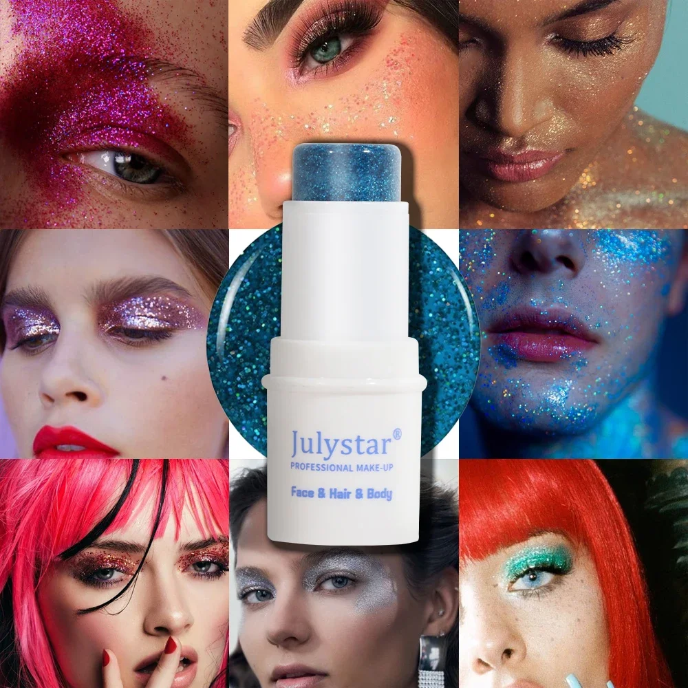 Body Glitter Stick, Shimmer Sequins Makeup for Face Hair Body, Long Lasting Sparkle for Party Festival Cosplay