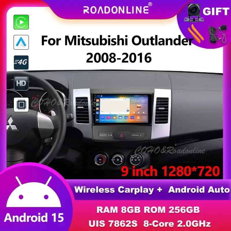

COHO 9 inch For Mitsubishi Outlander 2008-2016 Android 15 Head Unit Multimedia Player Android auto GPS BT FM Mirror link SWC