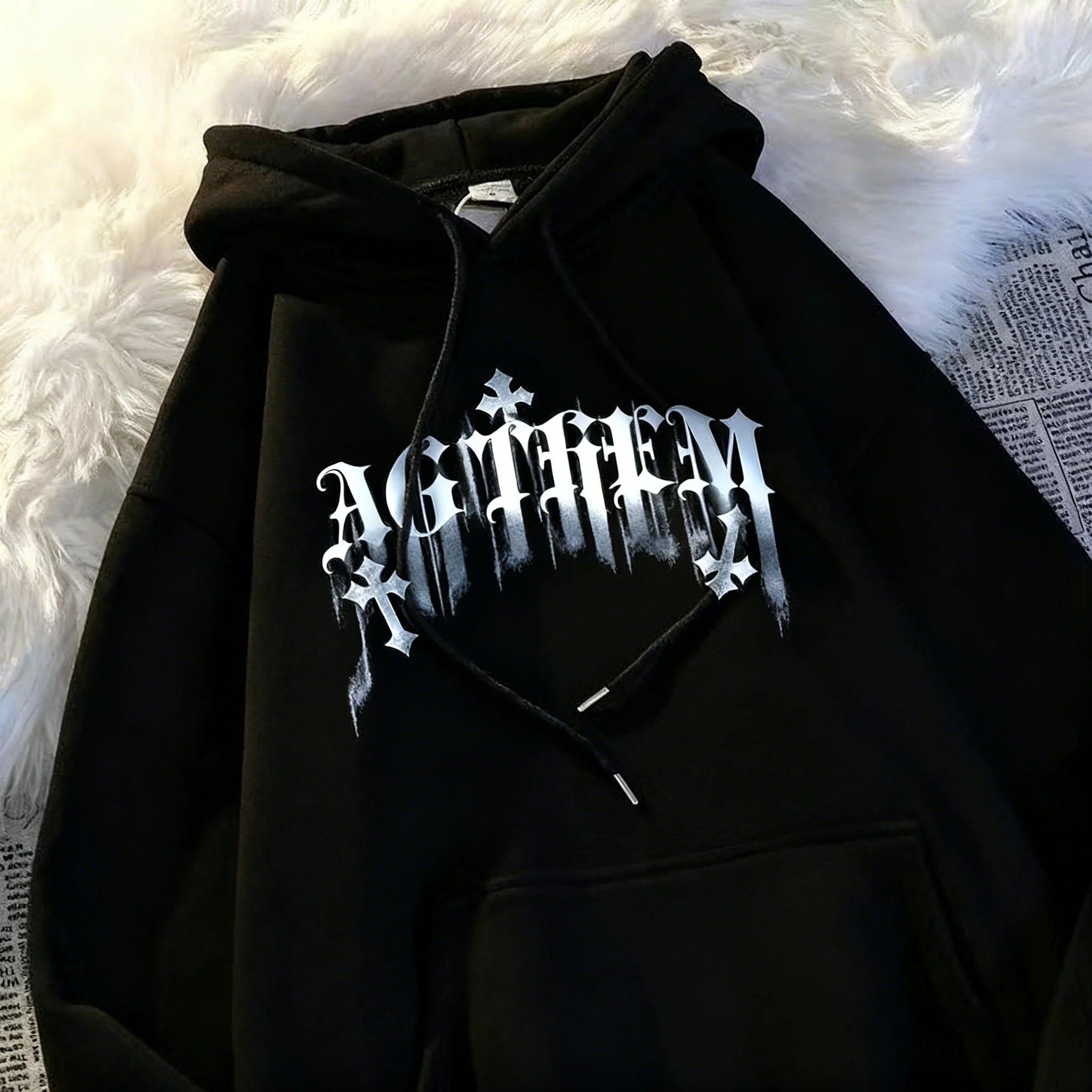 Hip Hop Hooded Sweatshirt for Women Winter Fashion American Letter Print Pullover Hooded Velvet Street Oversize Women's Clothes