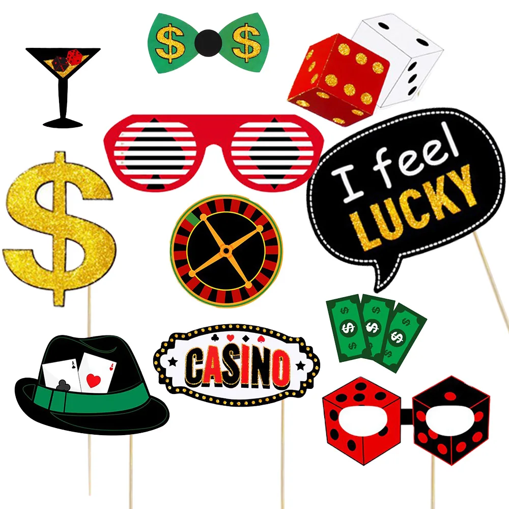 

24Pcs Las Vegas Casino Night Birthday Party Decoration Favors Photo Booth Props Funny DIY Poker Theme Selfie Props Kit