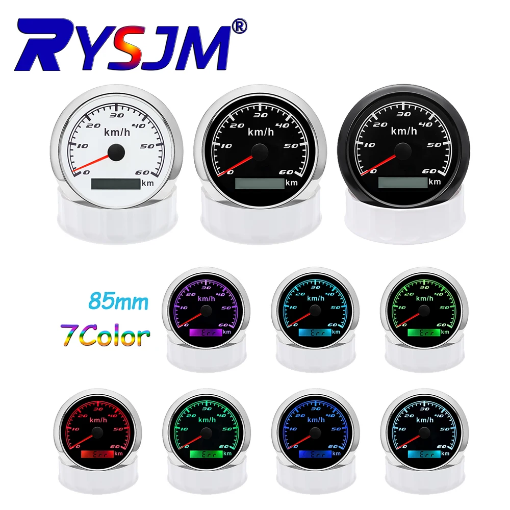 60KMH 85MM GPS Speedometer Gauge 7 Color Light with GPS Antenna for Motorcycle Boat Car Truck Speed Gauge Meter Waterproof