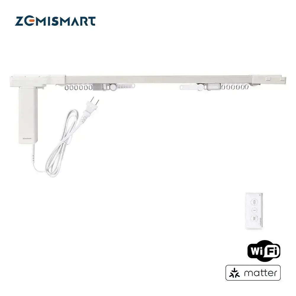 Zemismart Matter Over Thread Smart Electric Curtain Motor with Beltless Splicing Track Siri SmartThings App Google Home Control