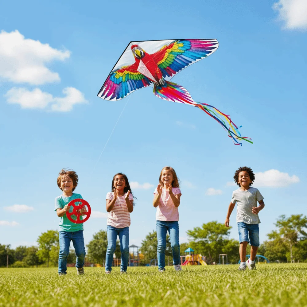 Easy To Fly Large Bird Kite Macaw Parrot Long Tail Animal Wind Kites 100M Kite Line Good Flying Outdoor Flying Toy Fun Sports