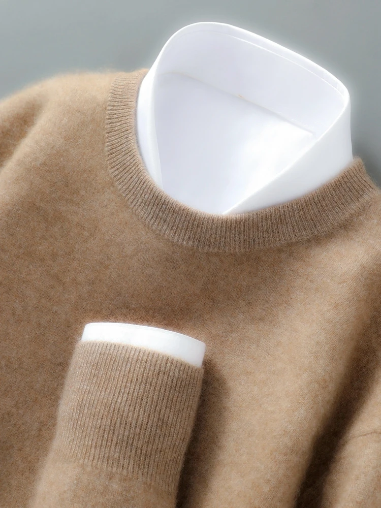 

TLOML New Men's O-neck Wool Pullover Sweater Basic Solid Soft Warm Cashmere Sweater 100% Merino Wool Knitwear Autumn Winter Tops