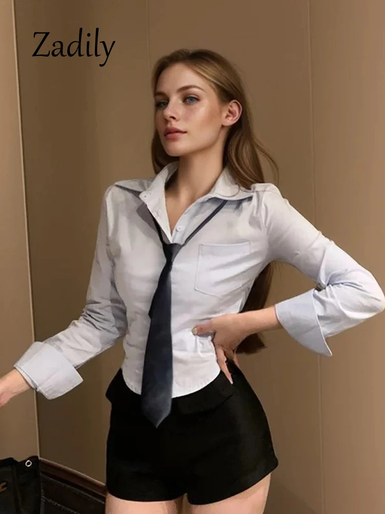 Elegante Frauen Koreanische Shirts Mode Streetwear Weibliche Dünne Bluse 2025, Frühling Y2K Casual Büro Damen Sexy Cropped Tops Neue