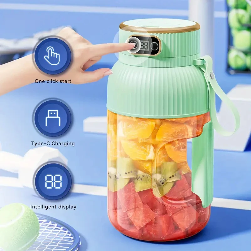 

Compact 40oz USB-C Rechargeable Green Juicer Blender with Dual Lids, Silicone Straw, Quiet Operation, Easy Clean, Durable Design