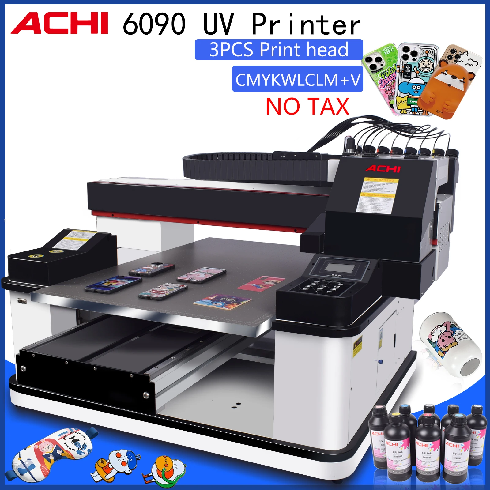 UV-Flachbettdrucker A1-Format UV-Druckmaschine 3 Stück XP600 Druckköpfe für Metall Acryl Holz Glas Flaschen Handyhüllen PVC
