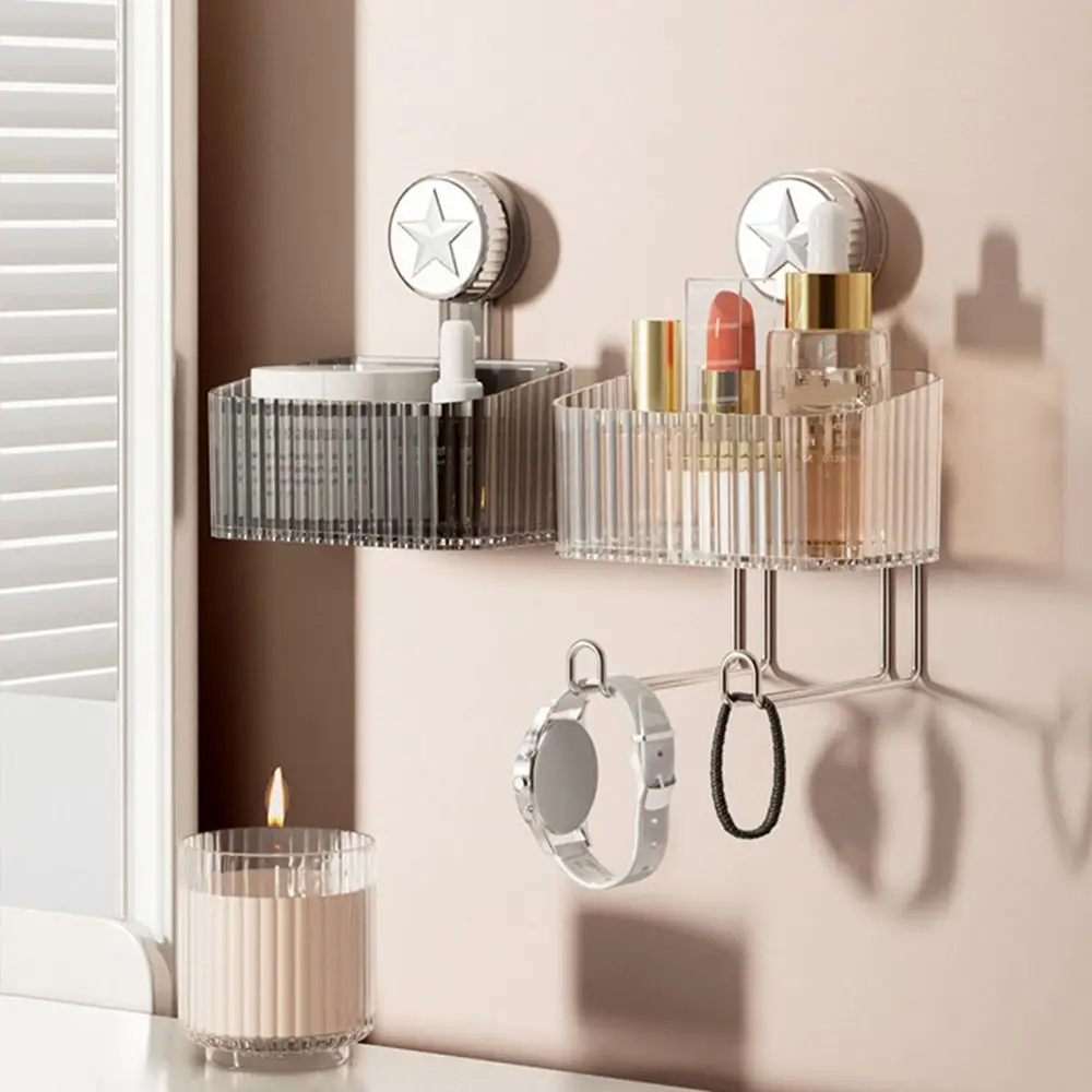 

Plastic Suction Cup Storage Box Clear Large Capacity Headband Display Stand Wall Mounted Waterproof Cosmetic Organizer
