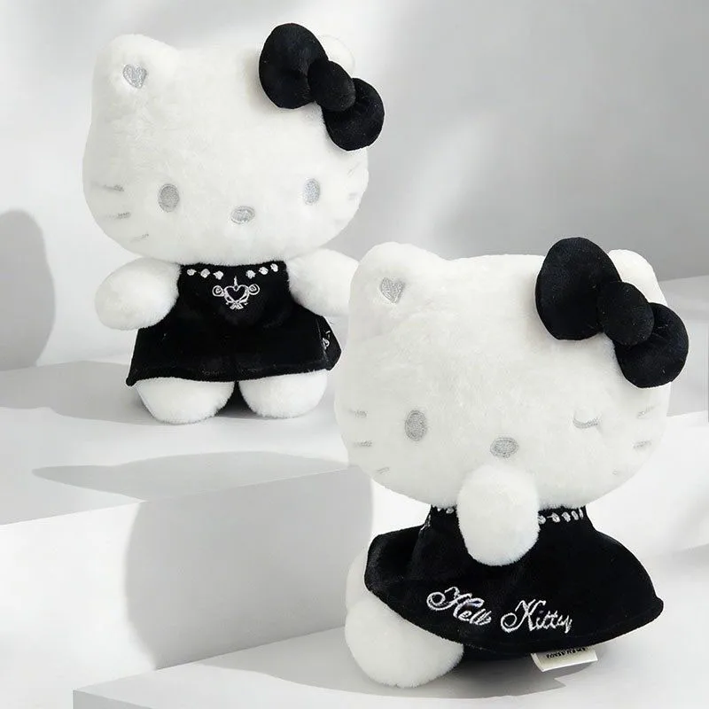 

Cute Hello Kitty Plush Keychain Black Dress Stuffed Doll Kawaii Cartoon Bag Charm Heart Shaped Keyring for Backpack Decoration