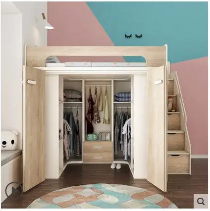 Children's wardrobe bed integrated bed lower closet cloakroom small family walk-in combined bed large storage