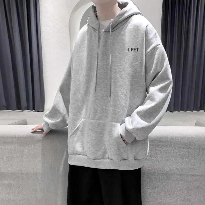 Male Clothes Korean Style Hoodies Sweatshirt For Men Hooded Simple Black Streetwear Pastel Color Loose Elegant Hot Low Price S