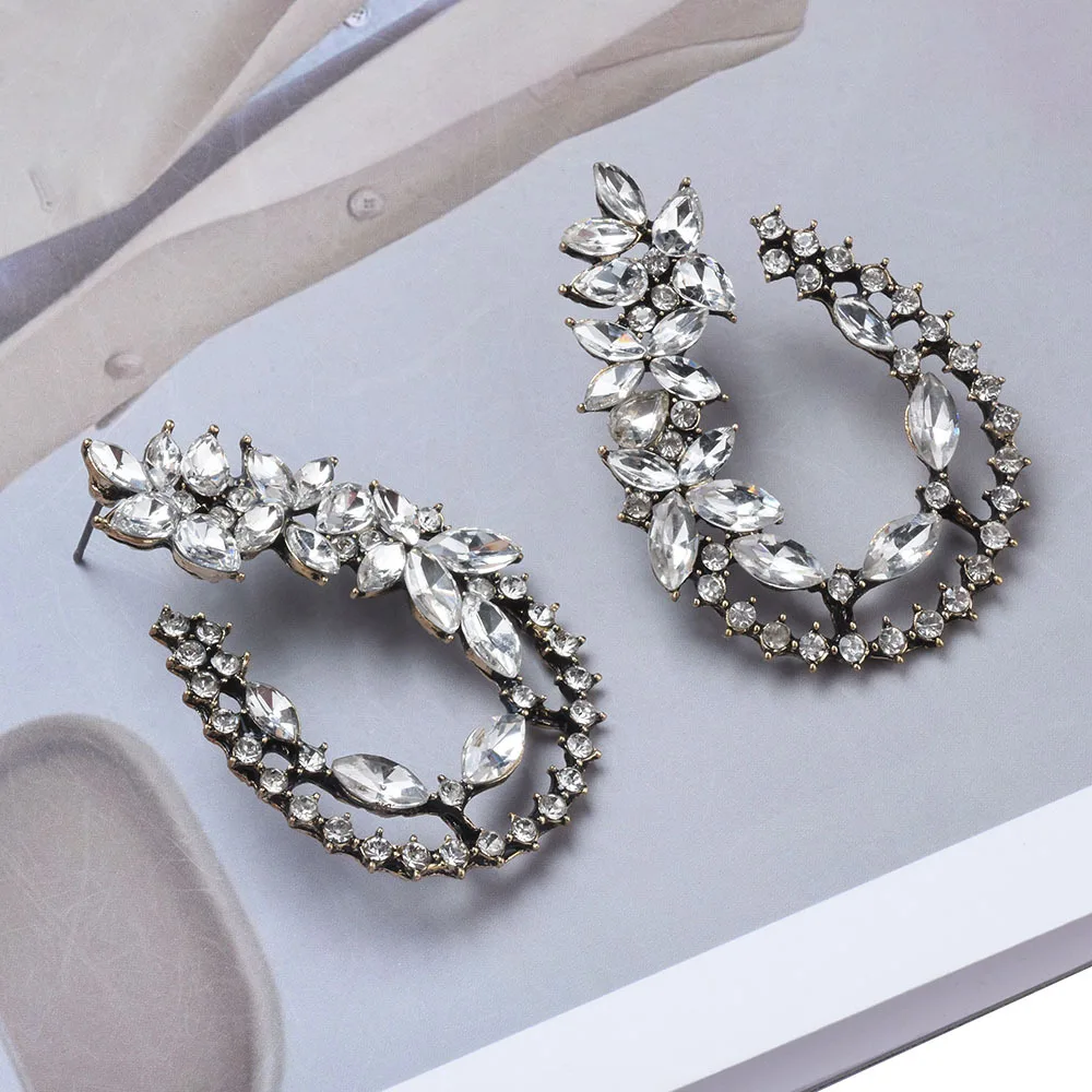 Cross-border AliExpress earrings wholesale fashion new exaggerated full diamond hollow water drop earrings earrings women