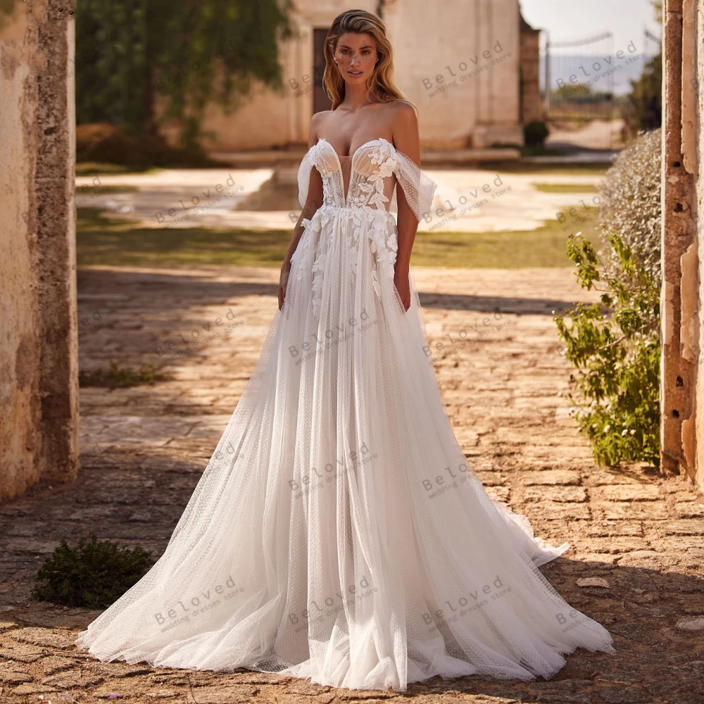 Vestidos De Novia elegantes, batas escalonadas De tul con apliques De encaje, batas con hombros descubiertos para novias, Vestidos De Novia personalizados