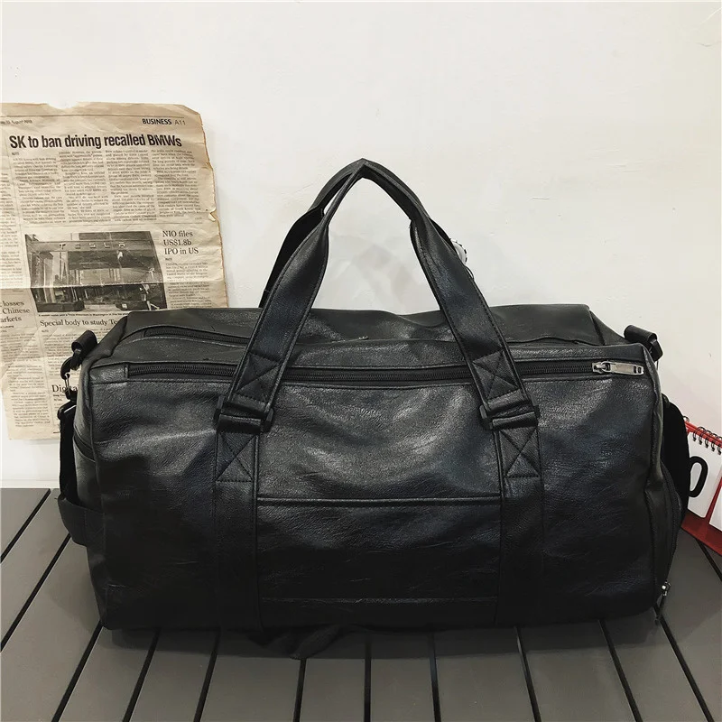 Bolsa de viagem em couro PU de grande capacidade para homens e mulheres, bagagem de mão, bolsa de ombro portátil, moda masculina