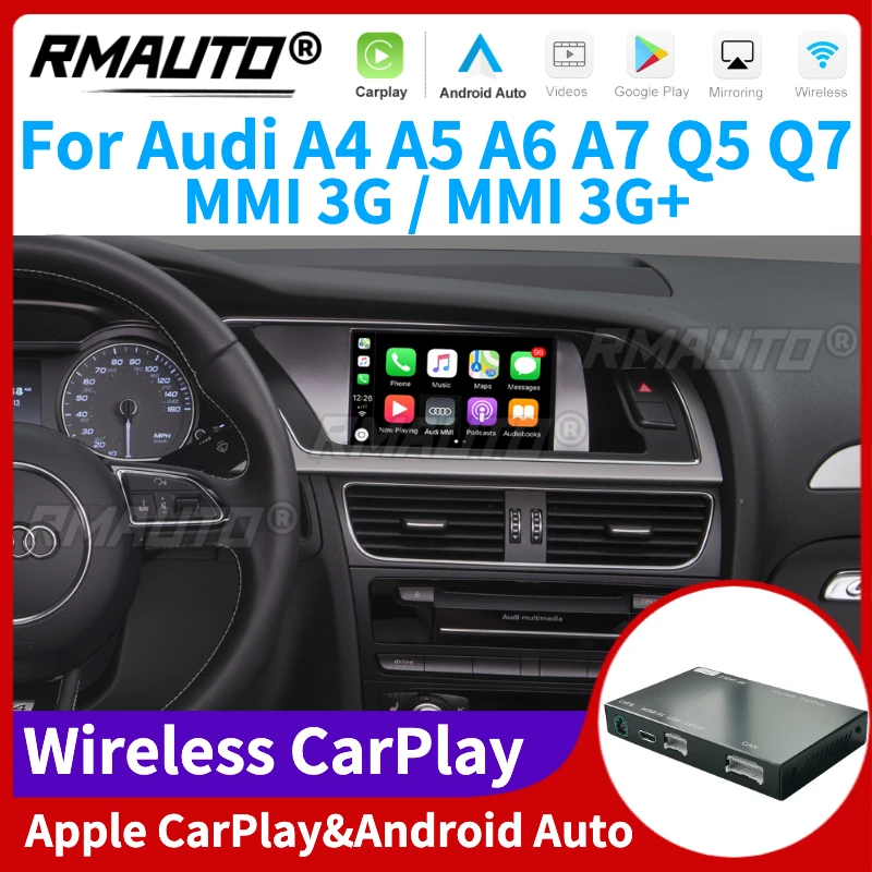 

RMAUTO Wireless Apple CarPlay MMI 3G for Audi A4 A5 A6 A7 Q5 Q7 Android Auto Mirror Link AirPlay Support Reverse image Car Play