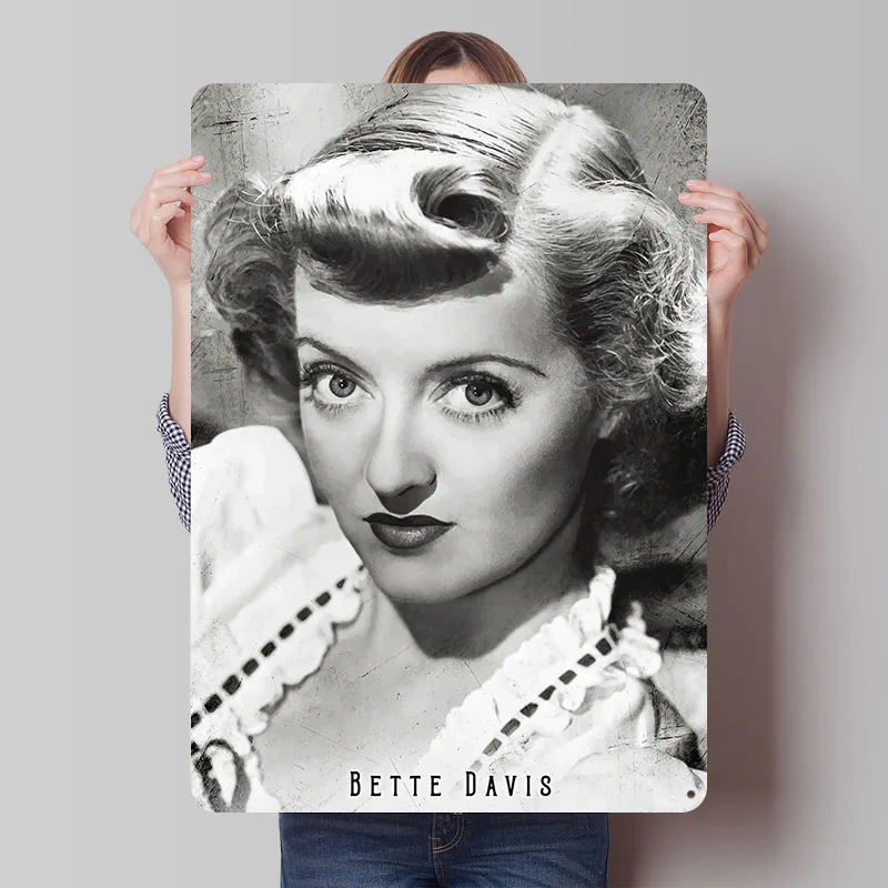 Bette Davis Tinplate Poster Custom Wall Art Vintage Metal Signs Retro Tin Plaque for Mancave Decoration Gaming Desk Decor House