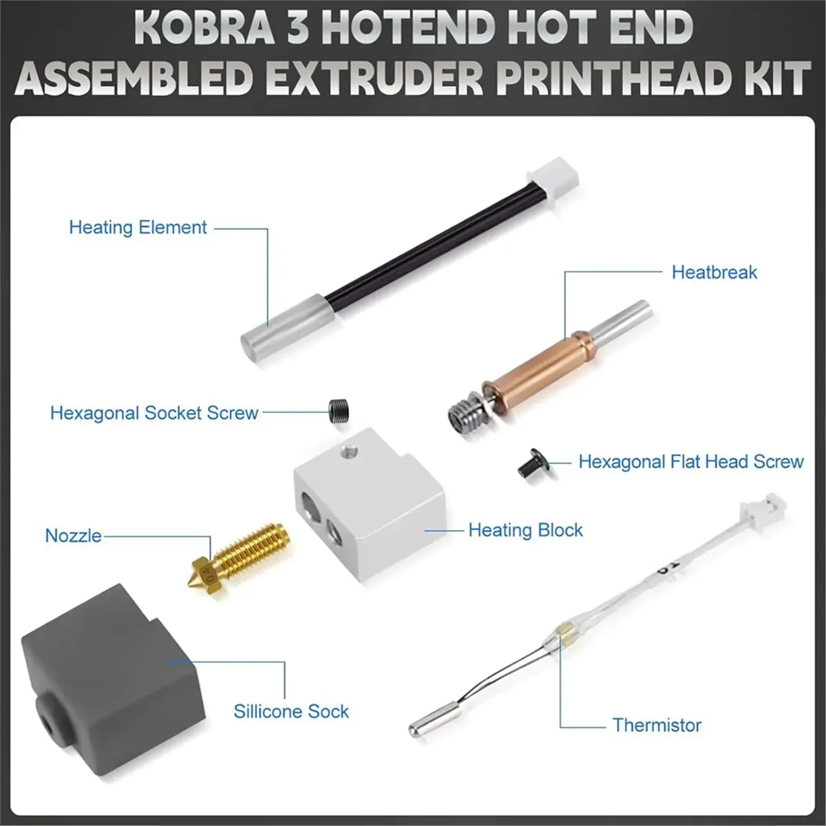 2026 New For 3 Hotend Kit, Hot End Set for 3D Printers with 8 X 0.4 mm Brass Nozzles, for 3/ 3 Combo