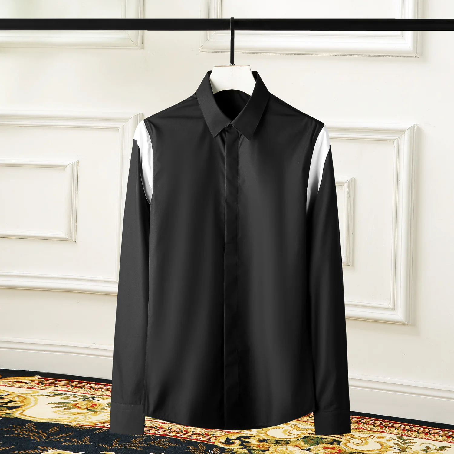 

2025 Fashion Splicing Long Sleeved Shirt for Men Cotton Slim Fit Casual Social Shirts High Quality Business Office Formal Shirt