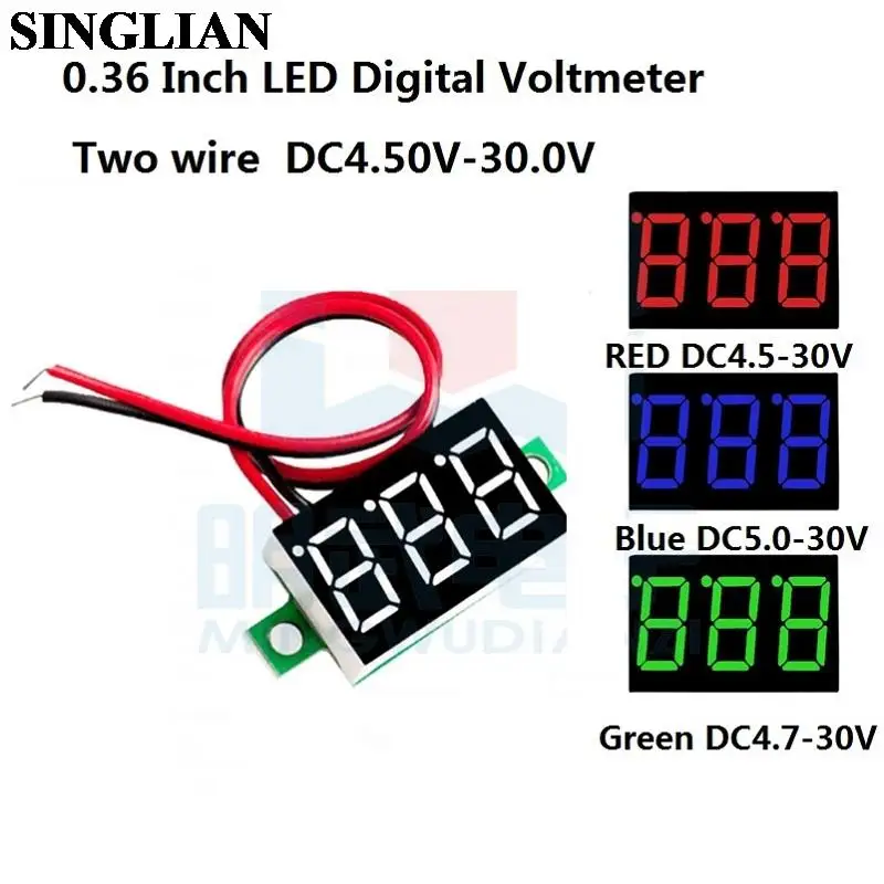 0.36 Inch LED Digital Voltmeter 2-Wire Voltmeter DC4.5V-30V DC Voltage Meter Motorcycle Voltmeter Digital Display Module