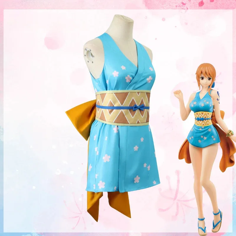 Disfraces de Cosplay de Anime Nami, vestido, uniforme tipo kimono, trajes de peluca, traje de Carnaval de Halloween para mujeres y niñas