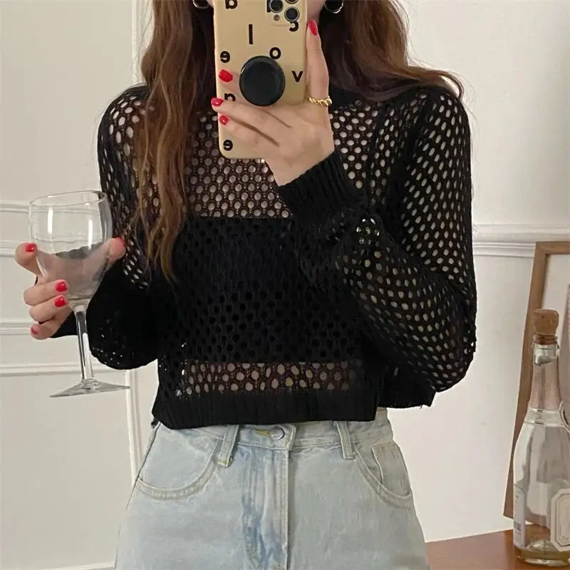 Pullovers Women Summer Breathable Fashion Thin Solid Simple Sun-proof Holiday Tender Soft Female Hollow Out Design Ulzzang Chic