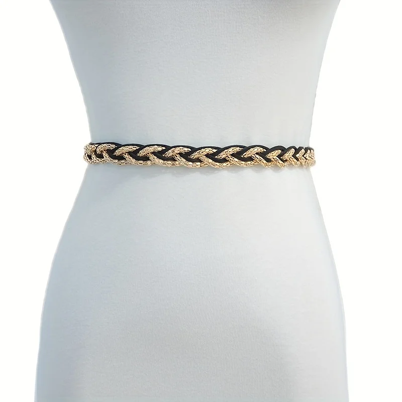 Braided Metal Chain Waist Belt Women Gold Adjustable Tassel Ball Chain Decor Waist Chain Fashion Slim Belt For Dresses
