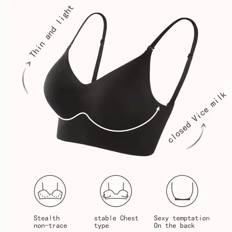 Reggiseno invisibile da donna Reggiseni con scollo a U profondo Top senza schienale per abiti Lingerie sexy con cinturino trasparente Intimo push up senza spalline
