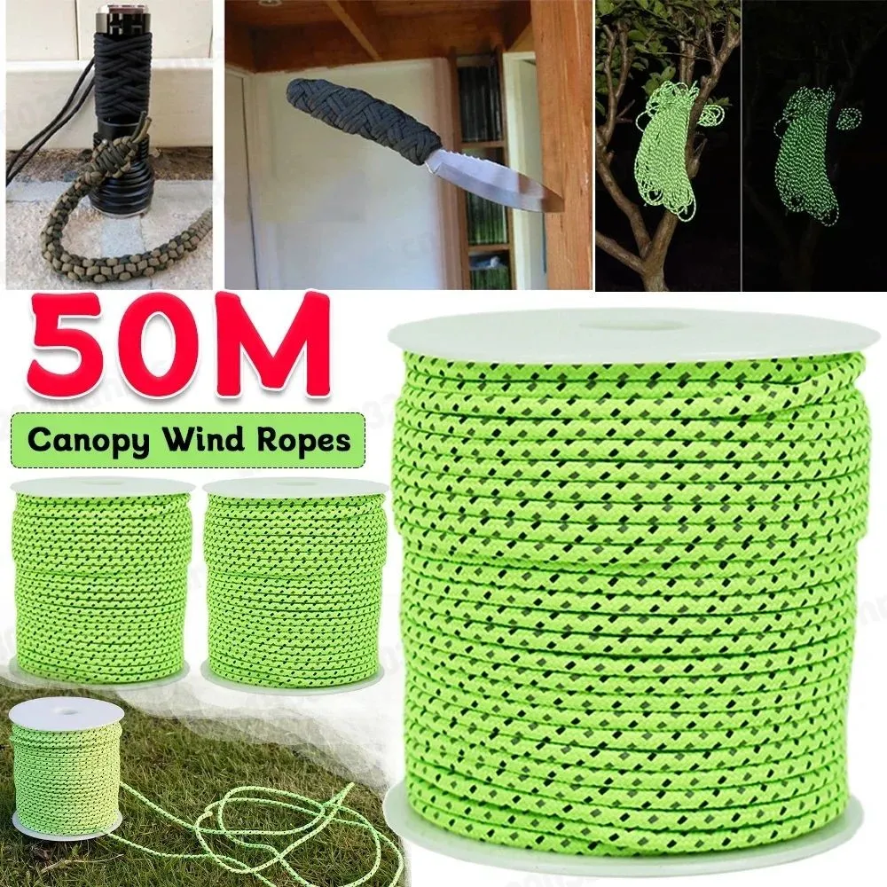 50M Reflective Paracord Rope 2.5mm Outdoor Parachute Cord Survival Umbrella Tent LanyardStrap Wear-resistant for Mountaineering