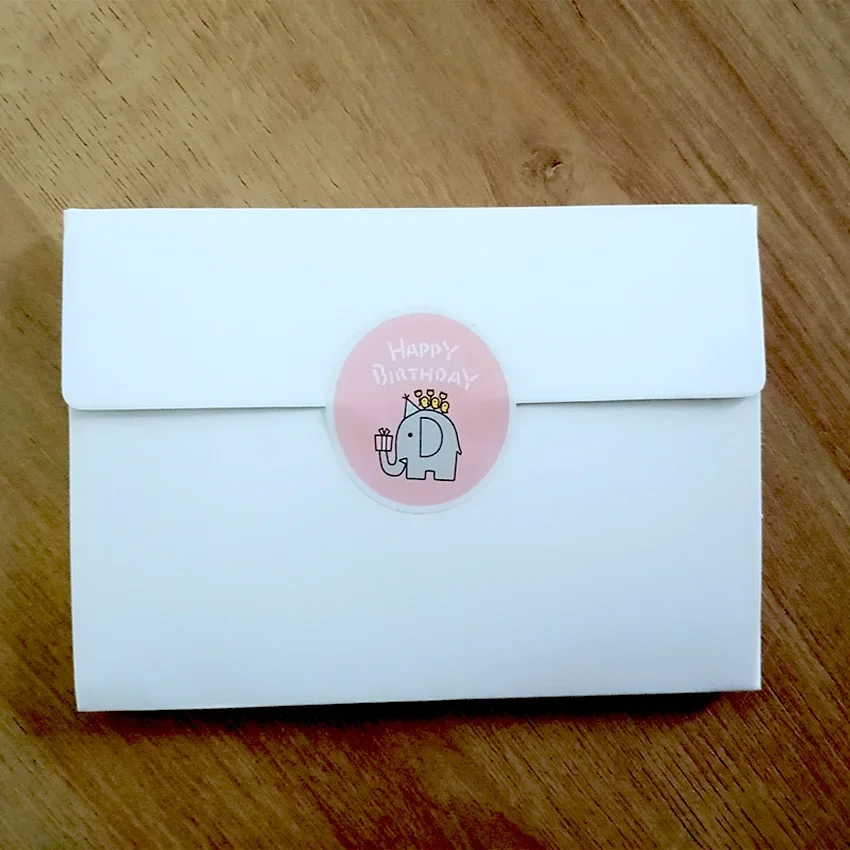 160pcs/pack Round elephant Happy Birthday Sealing Sticker Cake Packaging Sealing Label Kraft Sticker Baking DIY Gift Stickers