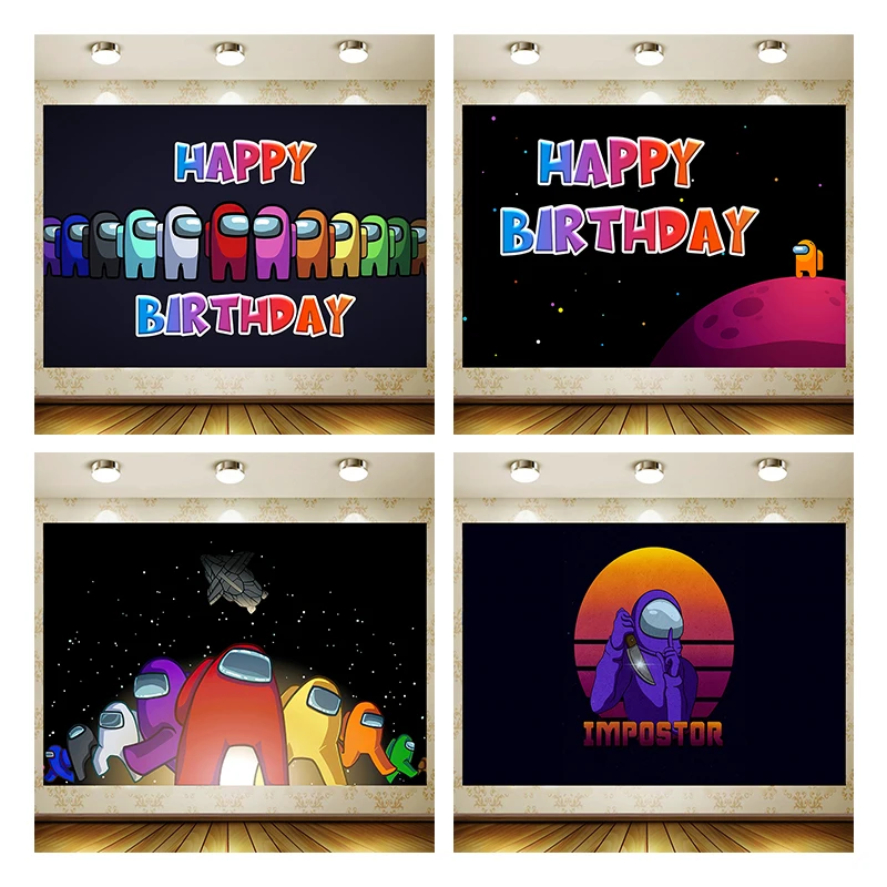 

Amo0ng us Backdrop Boy Birthday Party Supplies Banner room Decoration Background Photography