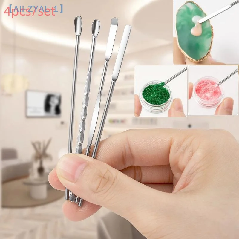 【ZYAL-1】4 قطعة مسمار الفن اثارة قضيب أداة الفولاذ المقاوم للصدأ مسحوق السائل هلام البولندية ملعقة ملعقة الأساس خلط أداة