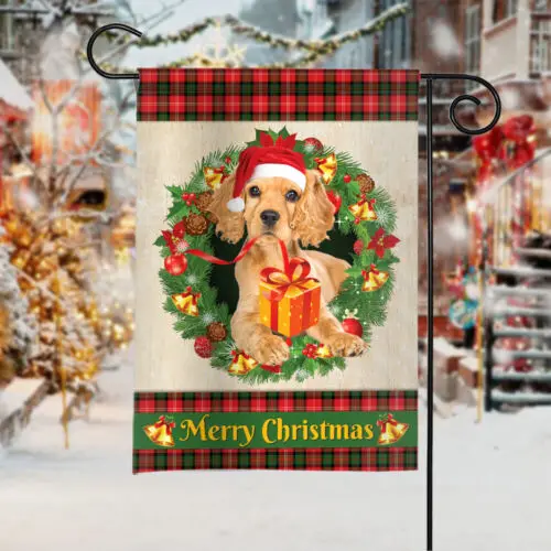 Cocker spaniel Dog Merry Christmas Flag, Love Dog Christmas Wreath dog Xmas Flag