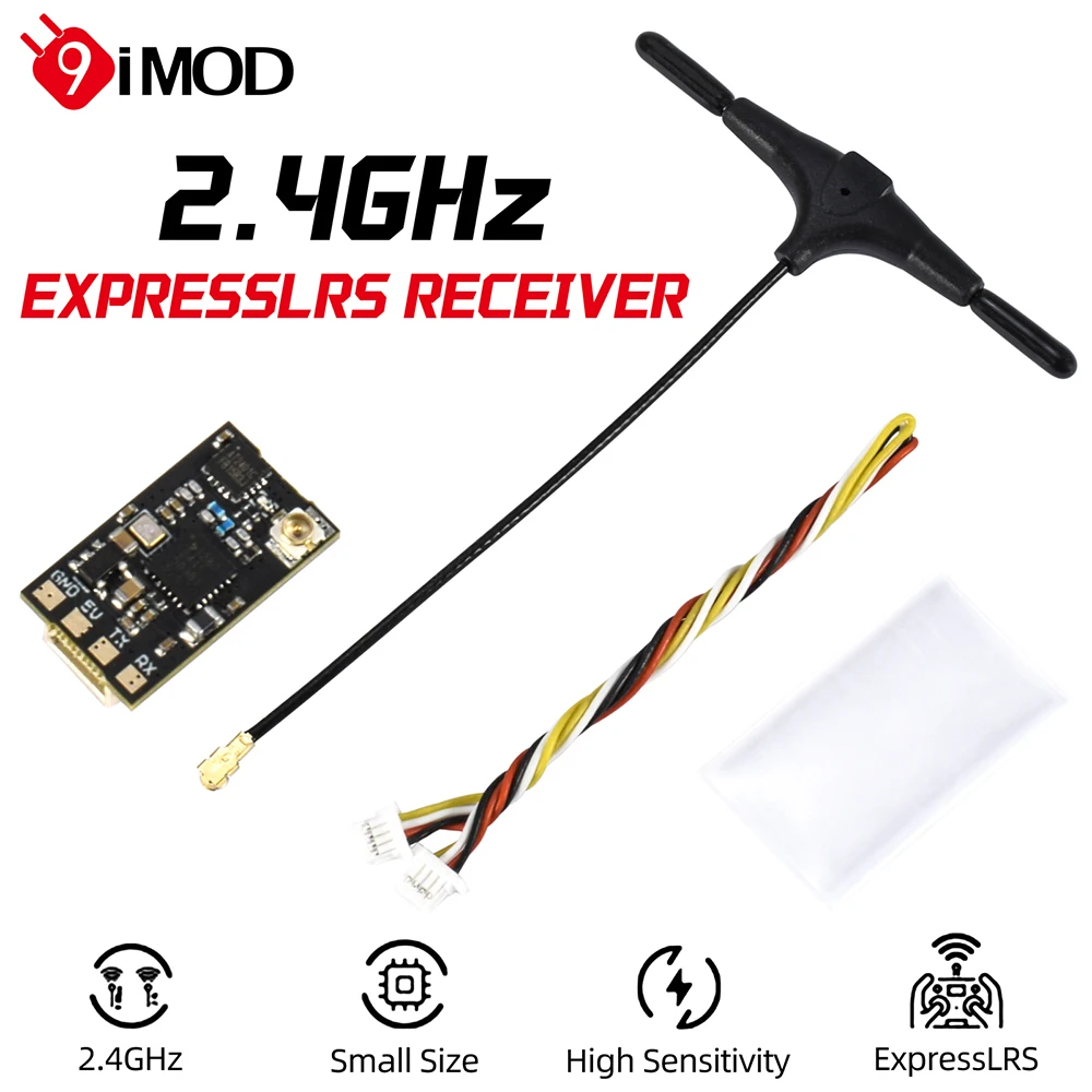 Receptor ELRS 9IMOD de 2,4 GHz, receptor de antena T de 2,4 GHz, módulo Nano de baja latencia para carrera FPV y FPV de largo alcance