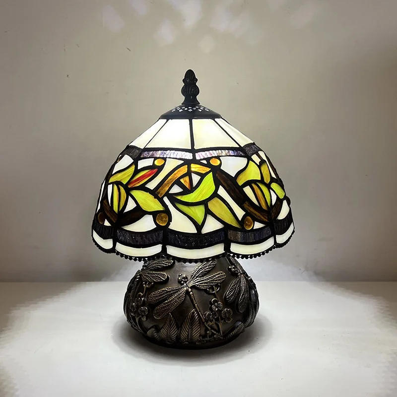 Tiffany 8 Inch Colored Glass Table Lamp Country Style Reading Table Lamp Suitable for Bedroom Living Room Study