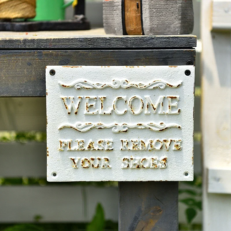 European Style White Retro Courtyard Wall Hanging Decoration Welcome Sign Boards Iron Doorplate Store Wall Decoration Brand