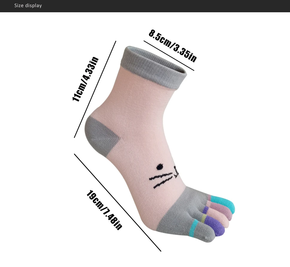 Niedliche kurze Zehensocken für Damen und Mädchen, Baumwolle, gestreift, Katze, Liebe, modisch, schweißabsorbierend, antibakteriell, atmungsaktiv, warm, Fünf-Finger-Socken – Detail 2