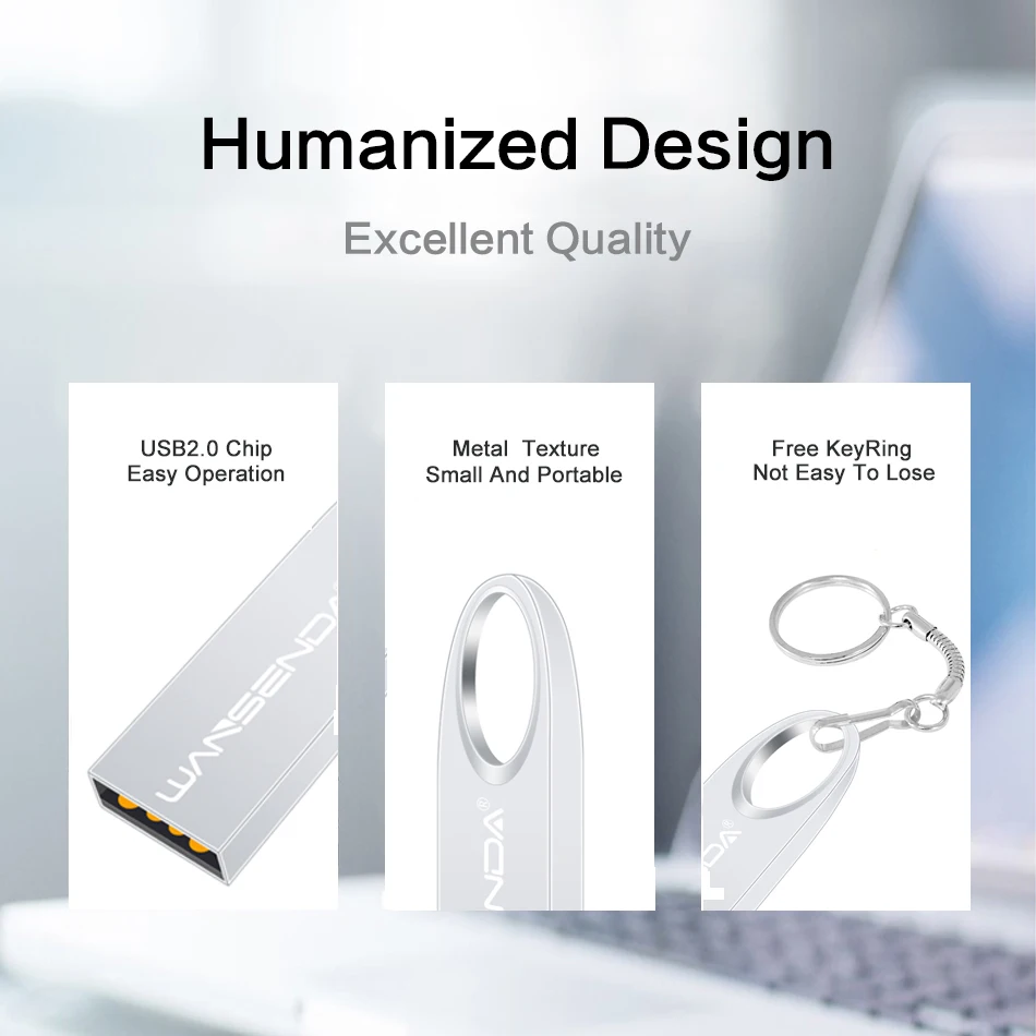 WANSENDA حلقة مفاتيح معدنية USB 2.0 فلاش حملة مقاوم للماء القلم محرك 128 جيجابايت 64 جيجابايت 32 جيجابايت 16 جيجابايت 8 جيجابايت بندريف المحمولة ذاكرة عصا