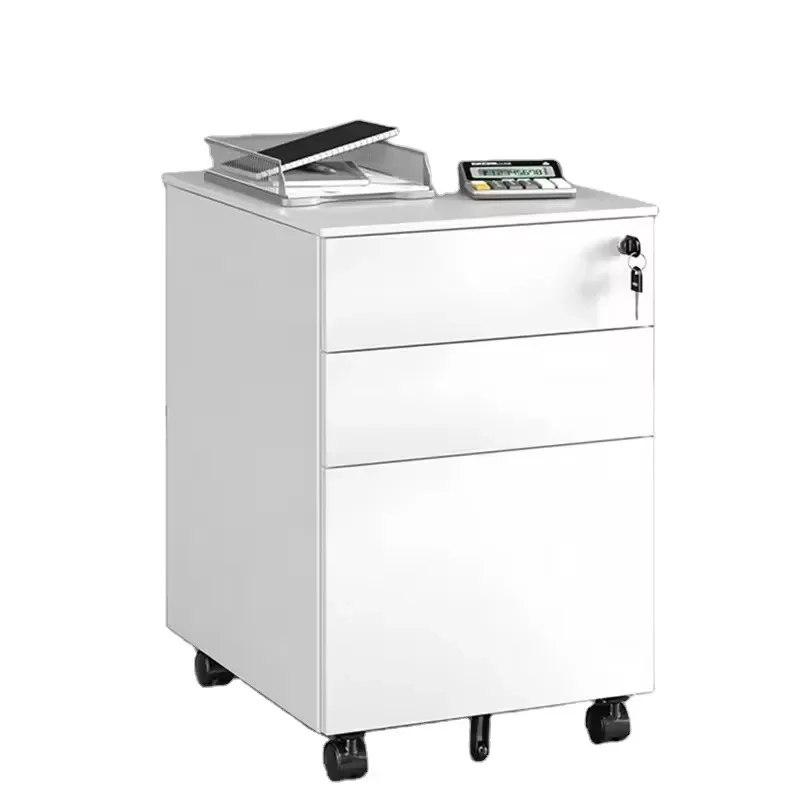 Compact 3-Drawer Movable Pedestal File Storage Filing Cabinet White Gray Black Workspace Design