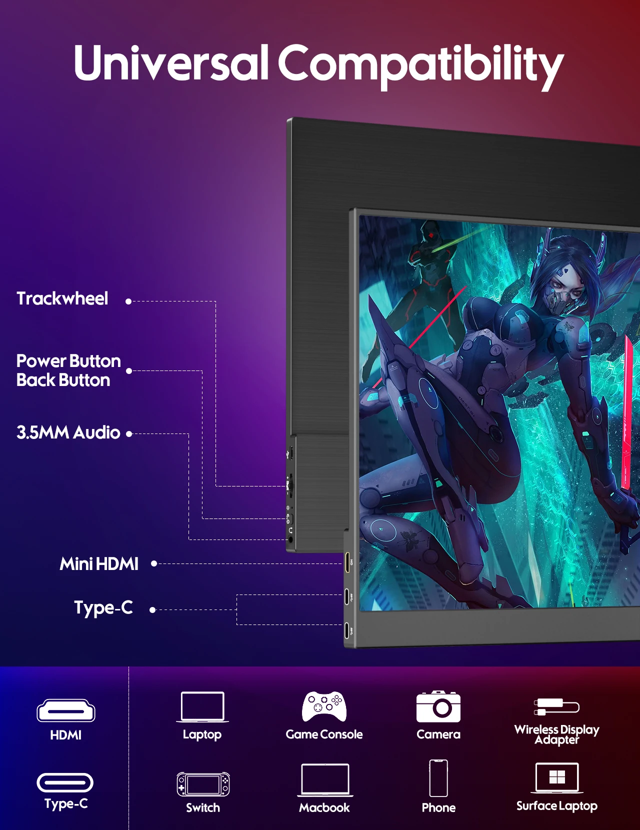شاشة Amoudo 16 بوصة 2.5K محمولة 2560X1600 100 Adobe SRGB شاشة عرض ألعاب لأجهزة الكمبيوتر المحمول Mac Phone Xbox PS4/5 Switch #3