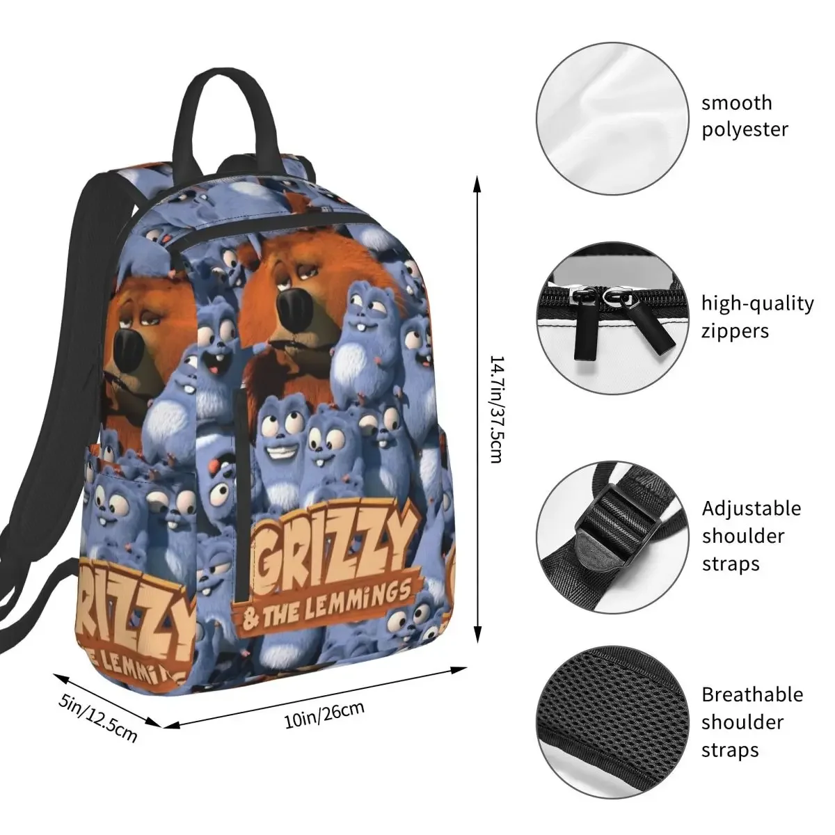 Funny Grizzy And The Lemmings Cartoon Characters Backpack Student BookBag Kids School Bag Laptop Shoulder Bags Men Women