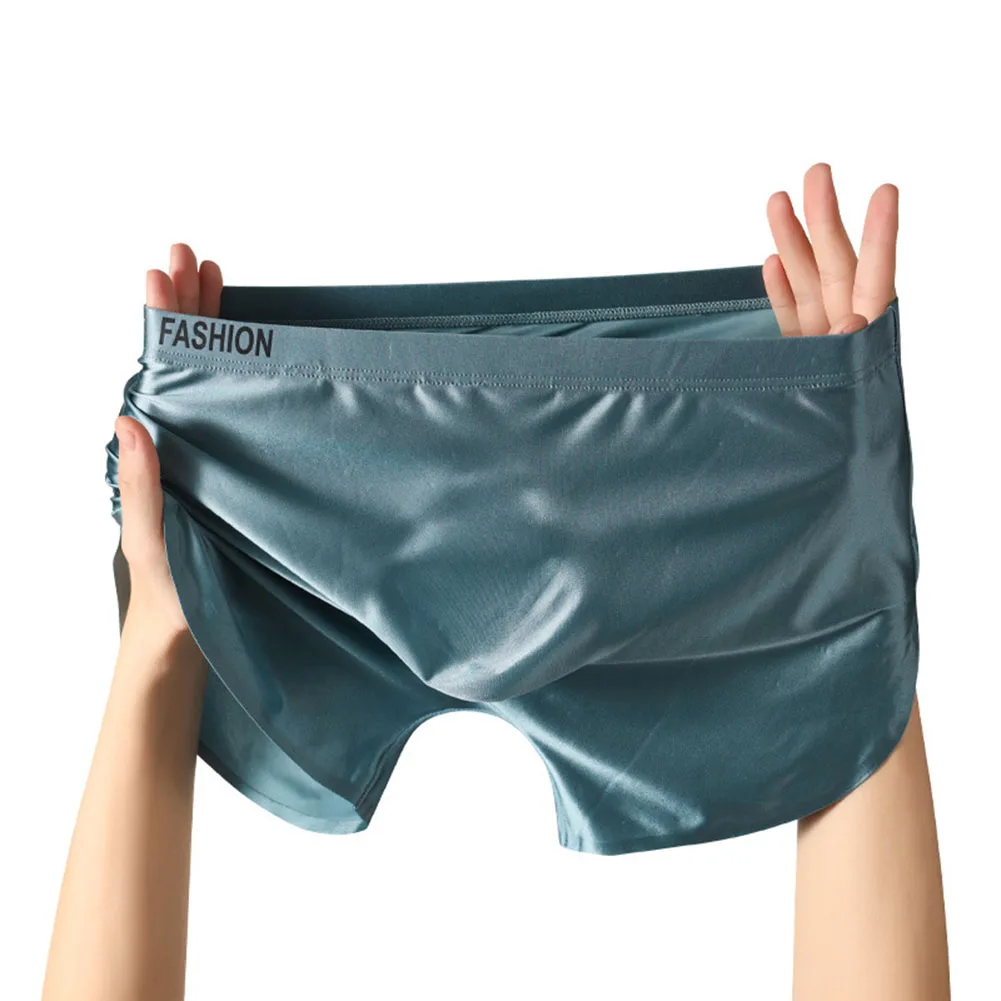 Ropa interior suave de satén transpirable de seda de hielo para hombre de talla grande, bragas con bolsa para bulto, Boxers finos y sencillos para uso diario
