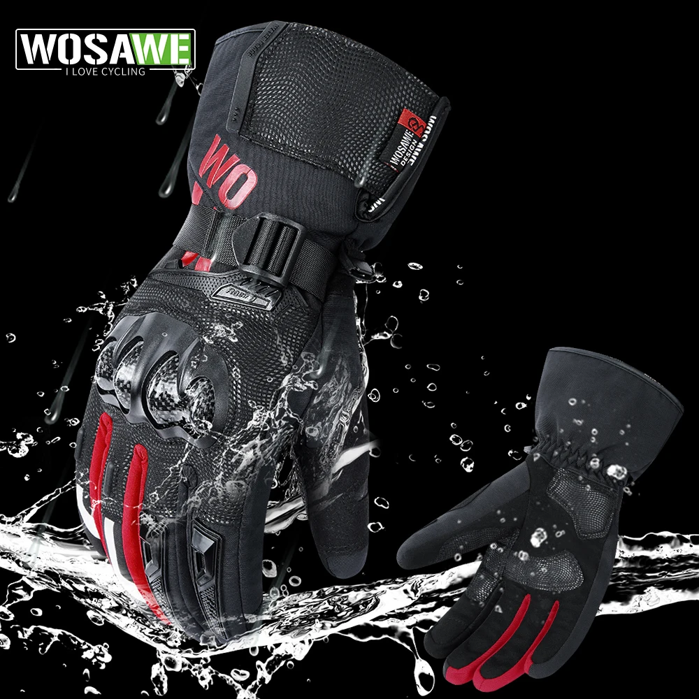 

WOSAWE Men Winter Waterproof Cycling Gloves Outdoor Sports Motorcycle Ski Touch Screen Fleece Gloves Non-slip Warm Full Fingers