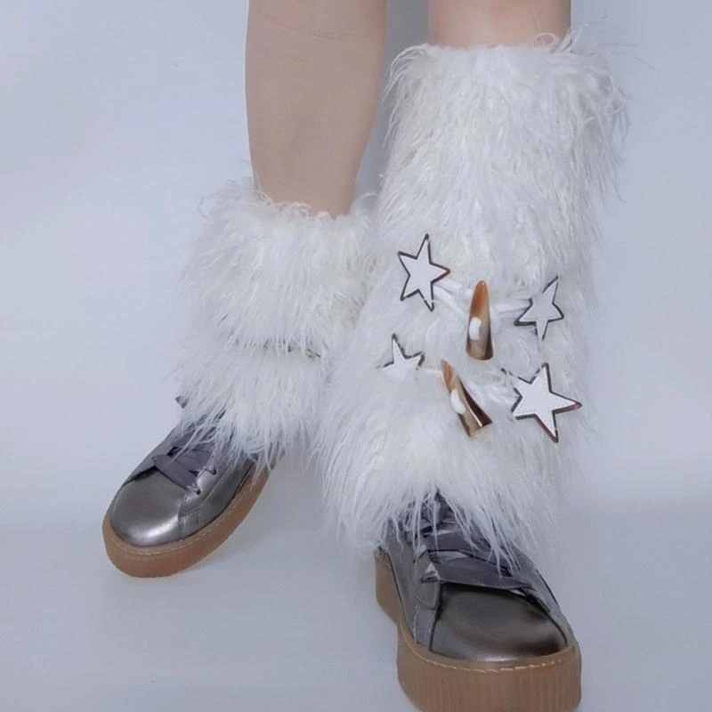 Women Fuzzy Faux Furs Leg Warmer Furs Long Boot Cuffs Cover Boot Cover 15UB