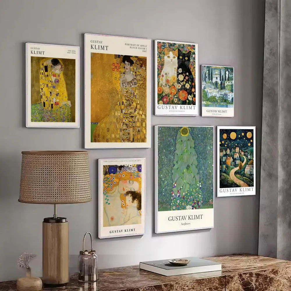 Art G-Gustav k-Klimt Flower Design Poster Decorative Wall Art Stickers Mural Photo Print for Home Living Room Hallway Decor
