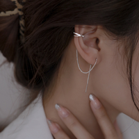 EVISPOL Crystal Tassel Non-Piercing Cuff Earing Clip Earring For Women Shiny Rhinestone Chain Fake Cartilage Piercing Jewelry