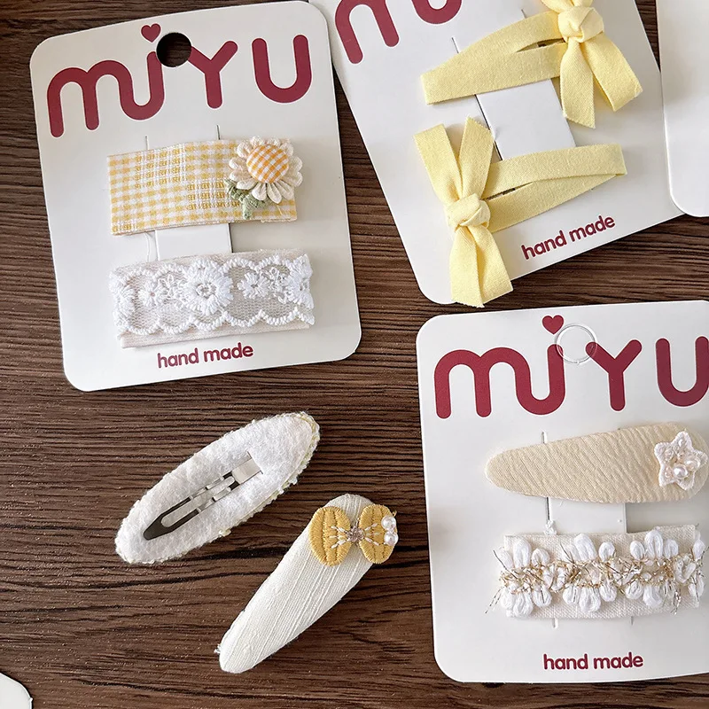 

2pcs Beige Fabric Bow Small BB Clips Fashion Versatile Girls Bangs Side Clips Children Kds Sweet Lace Bownot Hair Styling Clips