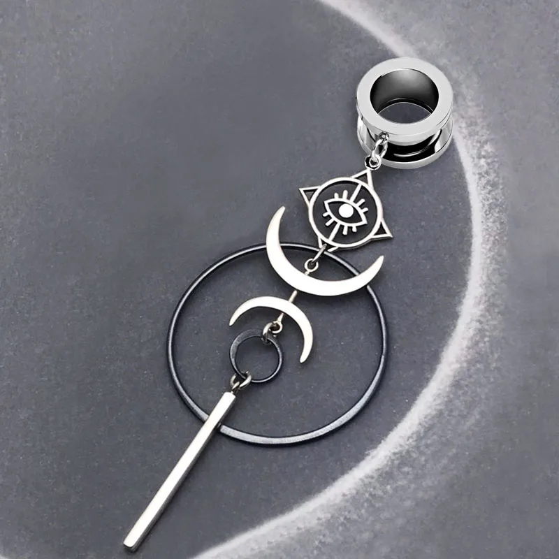 1Pc Retro księżyc diabelskie oko koło wisiorek medyczne ze stali nierdzewnej wtyczka tunelowa i Gauge Piercing Piercing Expander wtyczka kolczyk