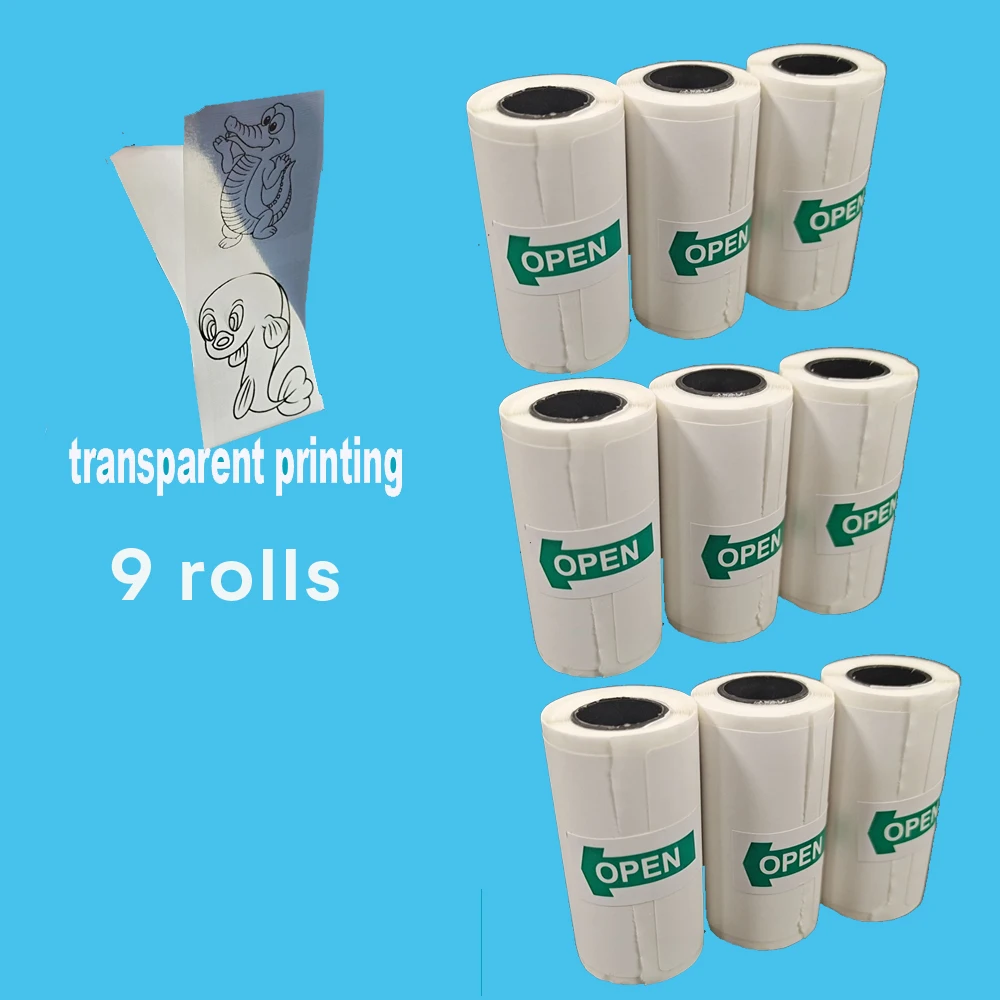 9 Rolls Transparent Sticker Label Papers for Bluetooth Printer 57MM Printing Paper Replacement for Inkless Pocket Printer.